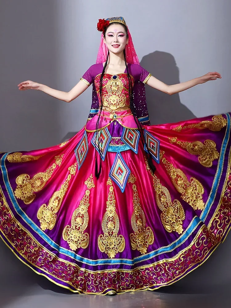 Trajes de danza de Xinjiang para mujer, estilo indio uigur, falda de prueba de arte de danza del vientre para chica india, conjunto de dos piezas