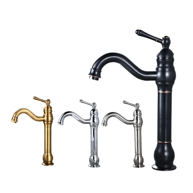 

Kitchen Basin Faucet Antique Brass Black Chrome Deck Mounted Tap Hot and Cold Mixer Water kitchen Sink Tall Faucets