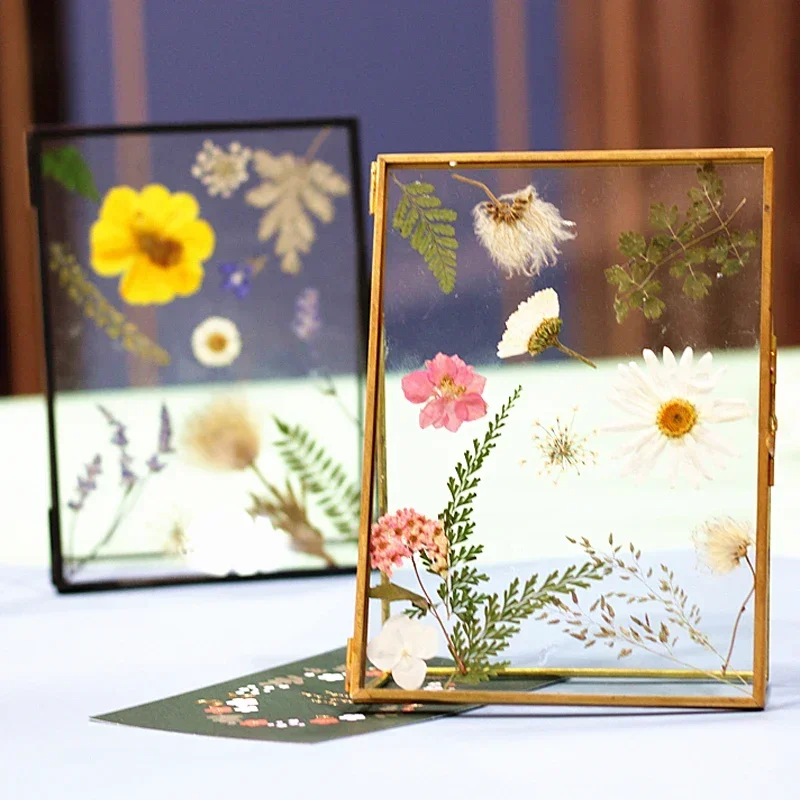 Antique Gold Rectangle Glass Photo Frame Specimen Clip Holder Folding Desktop Picture Frames Home Desktop Decoration