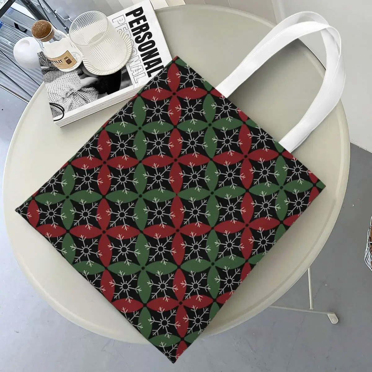 Serial Experiment Christmas Snowflake Canvas Tote Bag Reusable Large Capacity Grocery Bag for Women Shopping Bags