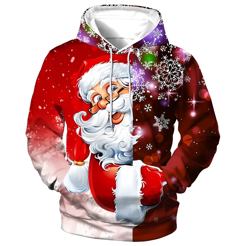 3D Snowflake Christmas Print Hoodie for Men Children Fashion Cute Hooded Sweatshirt for Women Fun Pullover Winter Wear