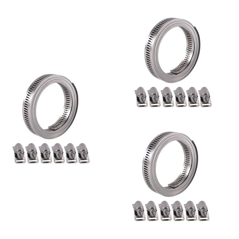 

HOT! 3X 304 Stainless Steel Worm Clamp Hose Clamp Strap With Fasteners Adjustable DIY Pipe Hose Clamp Ducting Clamp 7.9Feet