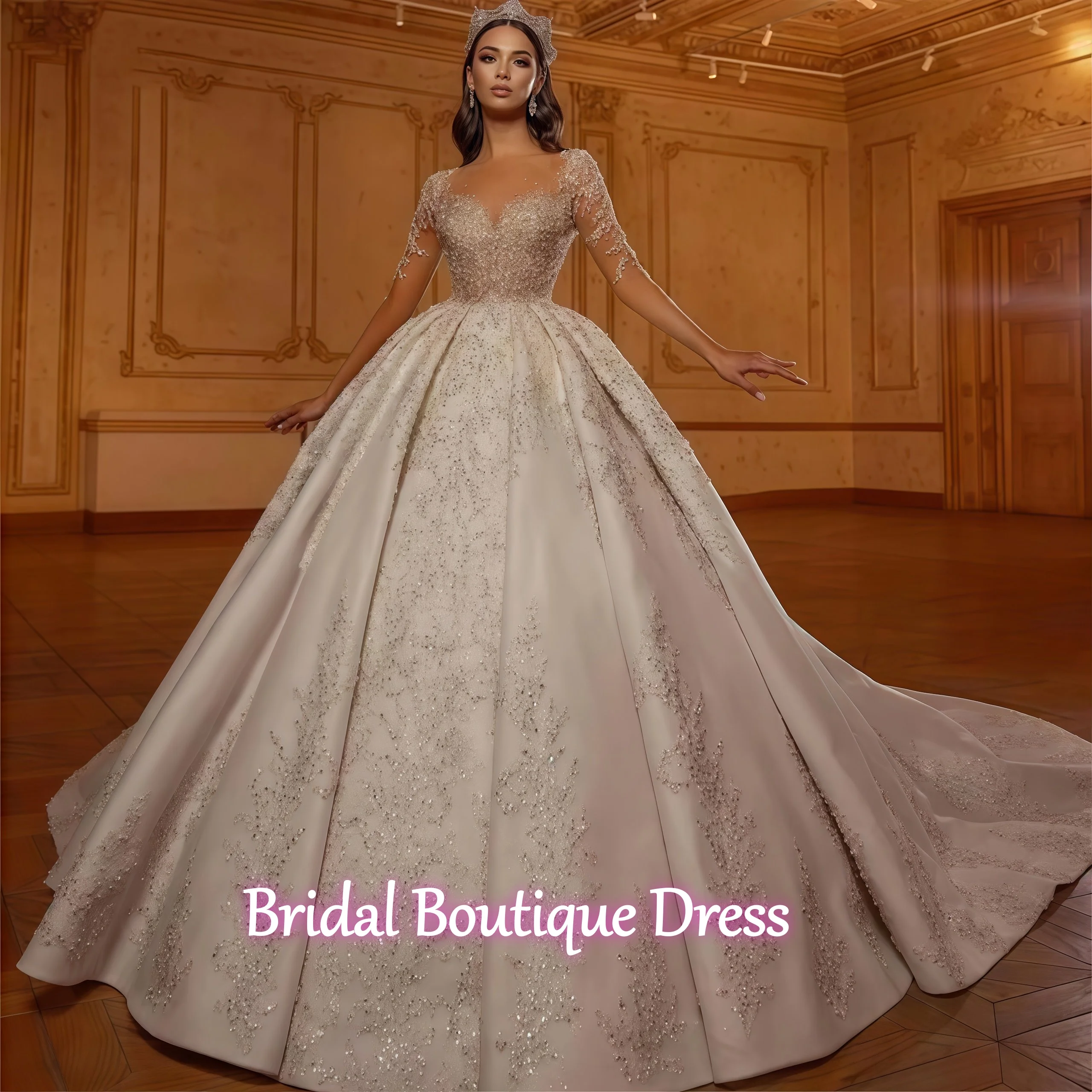 Изысканное бальное платье по индивидуальному заказу, свадебное платье с длинными рукавами, милое блестящее роскошное платье невесты с блестками и бисером, Vestidos принцессы