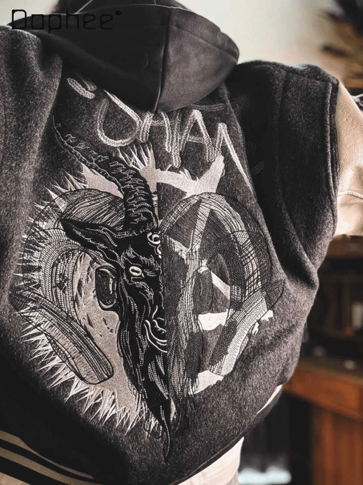 

American Retro Heavy Embroidery Baseball Jacket Men Trendy Personality Street Style Patchwork Color Loose Thickened Jacket Coat