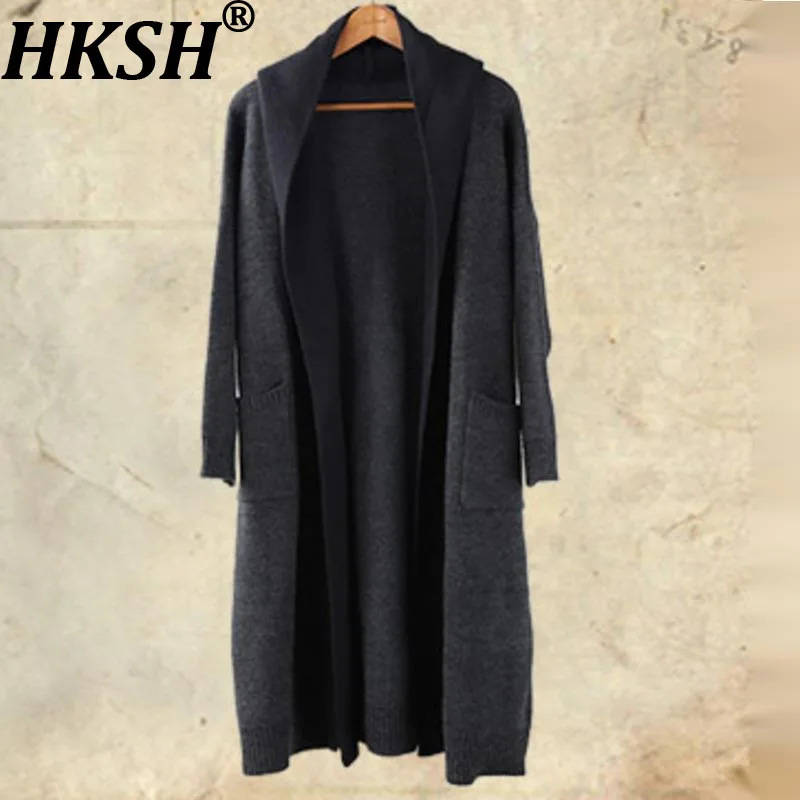 

HKSH осень зима новый мужской тренд Tide повседневный свитер средней длины кардиган винтажный Тренч свободное пальто шикарная шаль с капюшоном Ins HK11952