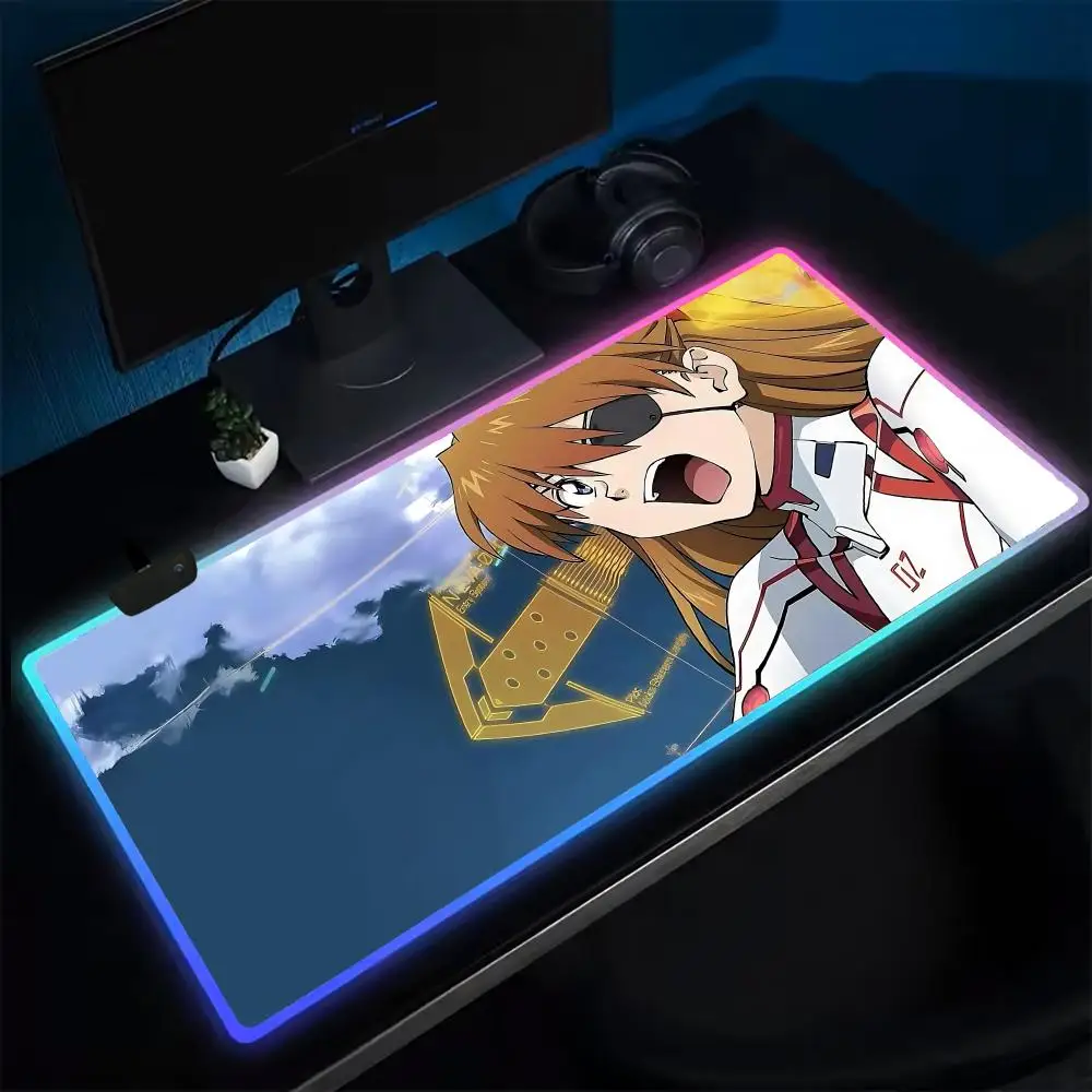 Super Genesis E-Evangeliones Mouse Pad Anime Gaming Mouse Pad LED Table Pads Backlit Rubber Desktop XXL Mousepad RGB Desk Mats