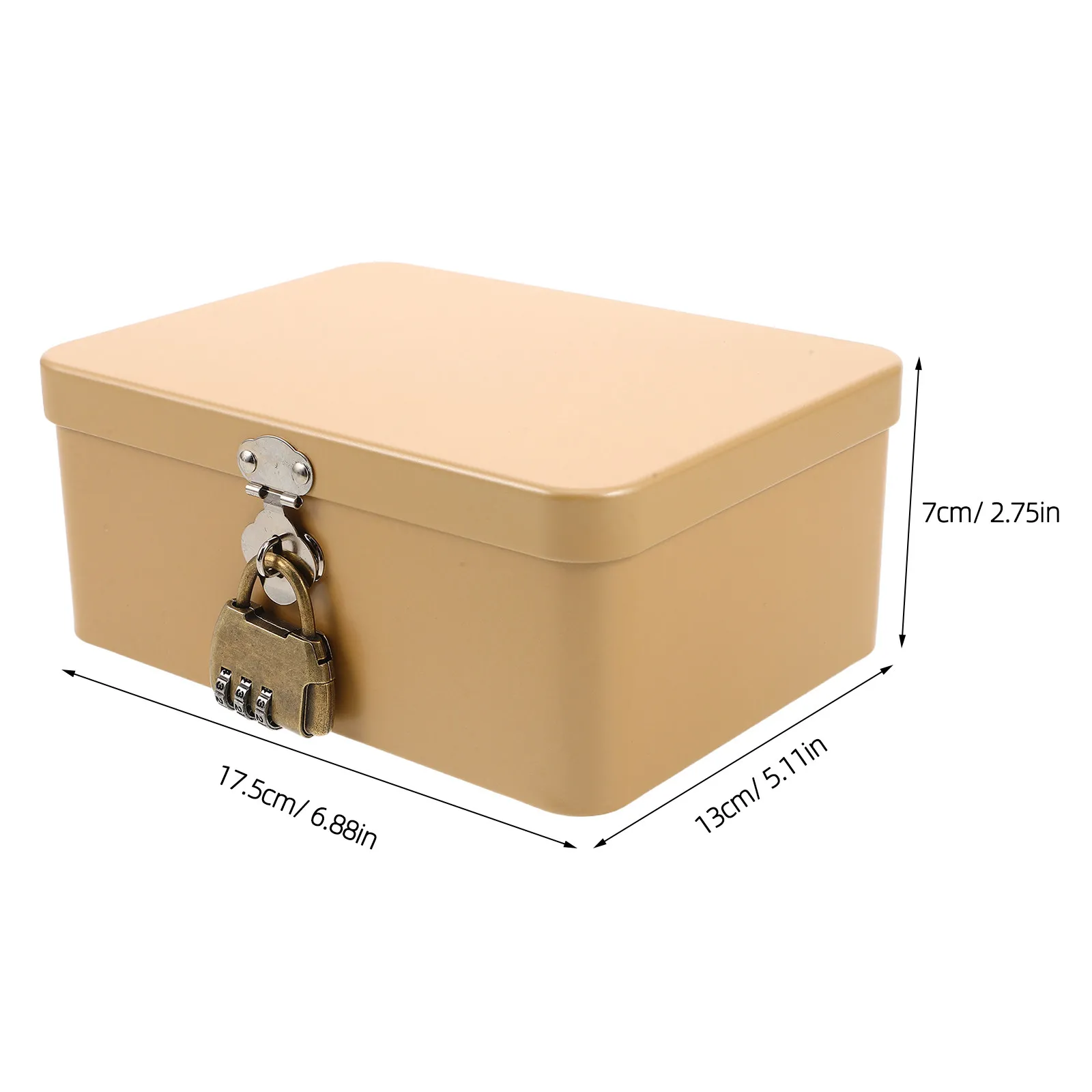 Tinplate Retro Storage Box Rectangular 3-Digit Lock Vintage Lockable Desktop Organizer Jewelry Keepsake Container