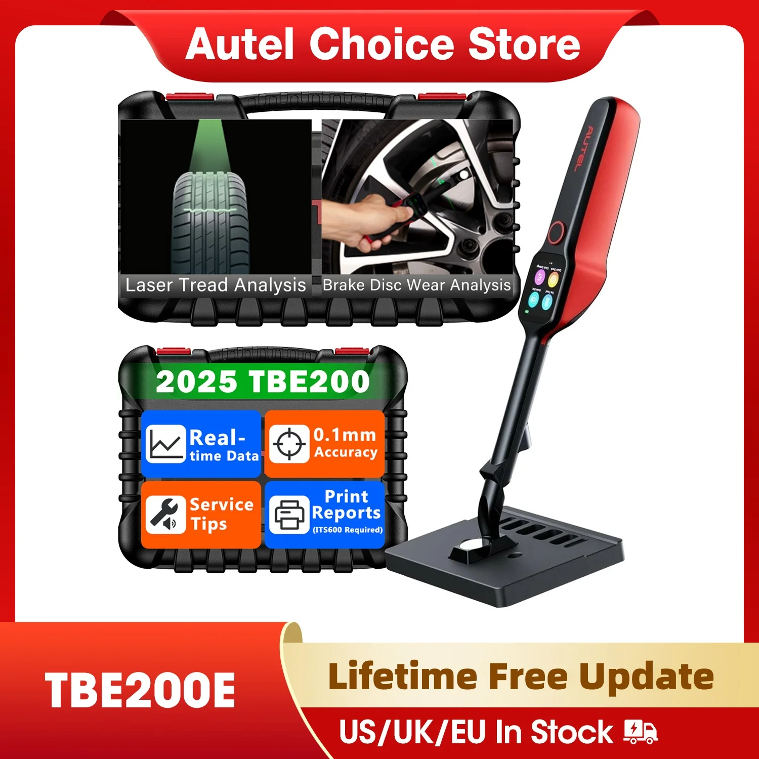 Autel MaxiTPMS TBE200E Reifenprofil-Laserdetektor, Bremsscheibe, Verschleißstärke,