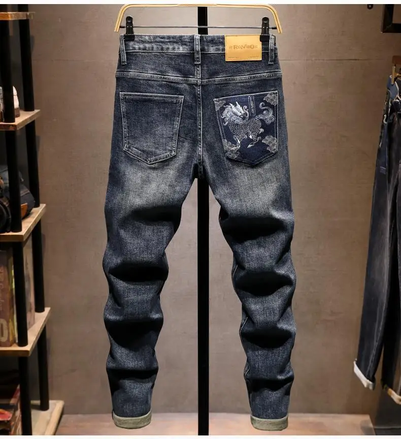 High-end Embroidered 2025 New Fashion Trendy Brand Casual Versatile Slim-fitting Pants Autumn Low Rise Men Clothing Jeans Hombre