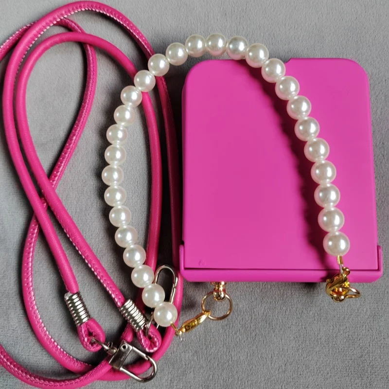 

Korean Crossbody Rose red Leather Lanyard Phone Case for Motorola MOTO Razr 50 60 Razr 50 Ultra Razr 2024 Plus 2024 Cover Fundas