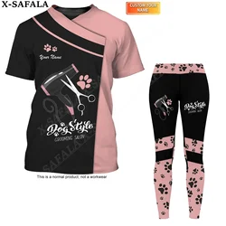 Groomer wzór psa salonu piękności t-shirt legginsy zestaw damski nadruk 3D wysokiej jakości t-shirt letni okrągły dekolt damski Top na co dzień-2