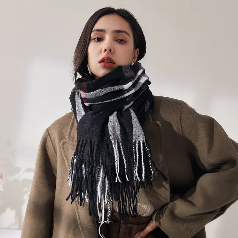 Fashionable Plaid Scarf for Women Autumn and Winter Imitation Cashmere Scarf Mid-length Warm Scarf Shawl Sweet Scarf Cute Scarf