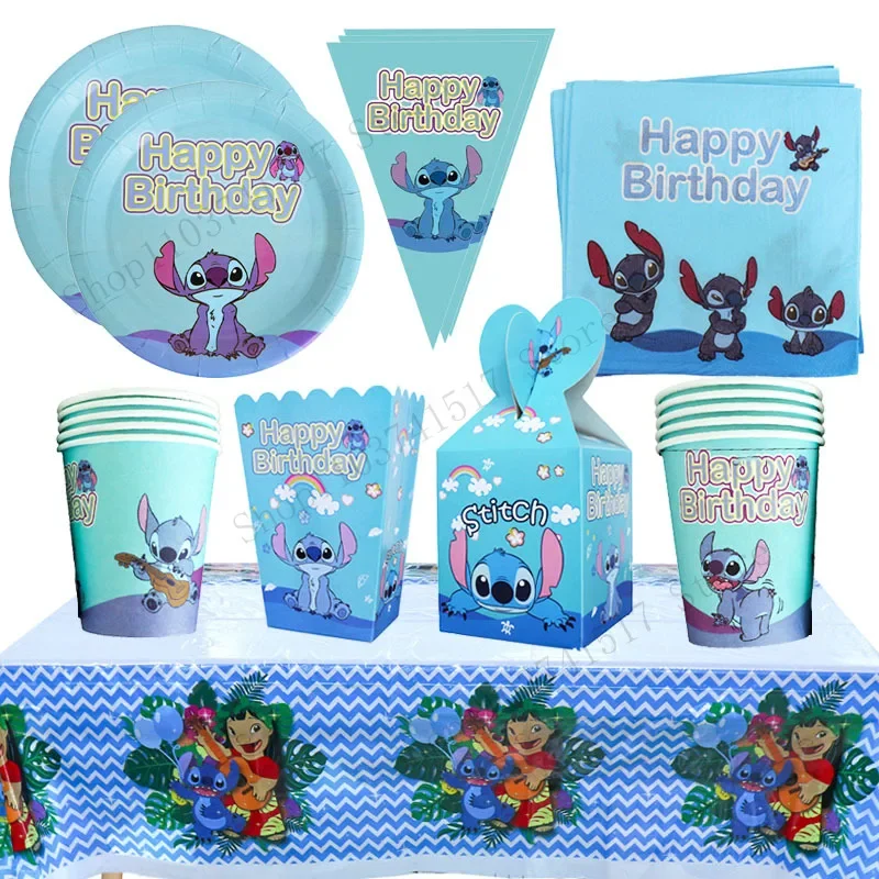 Disney Stitch Party Decoração, Louça, Copos de Papel, Pratos, pano de fundo, Toalha de mesa, Balões, Baby Shower, Kids Birthday Party Supplies