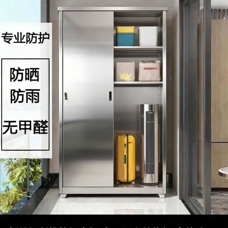 Stainless Steel Balcony Cabinet Waterproof Sunscreen Sliding Door Multi Layer Storage Locker Outdoor Household Tool Cabinet