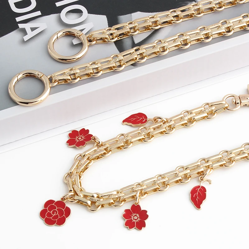 1PC  leaf strawberry flower drip glue bag decoration metal chain mobile phone case earphone cover pendant extension chain
