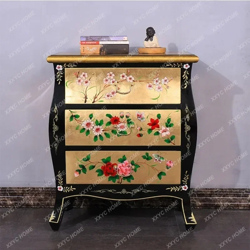 L  Bedside table, Chinese-style painted bedroom storage three-bucket cabinet