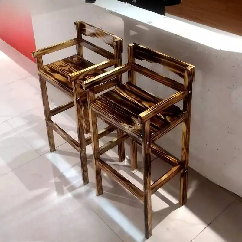 

Modern Minimalist Bar Chair Armrest Vintage Dark Wooden Barstools Bar Chair High Restaurant Nordic Tabouret De Furniture
