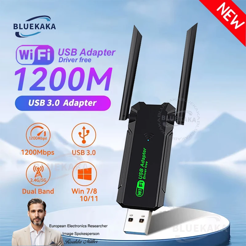 

Новые обновления, бесплатный драйвер 1200 Мбит/с USB 3.0 WiFi Dongle, двухдиапазонный USB-адаптер 2,4 ГГц/5 ГГц, высокоскоростной беспроводной приемник, сетевая карта для ноутбука, ПК, Win 7/8/10/11