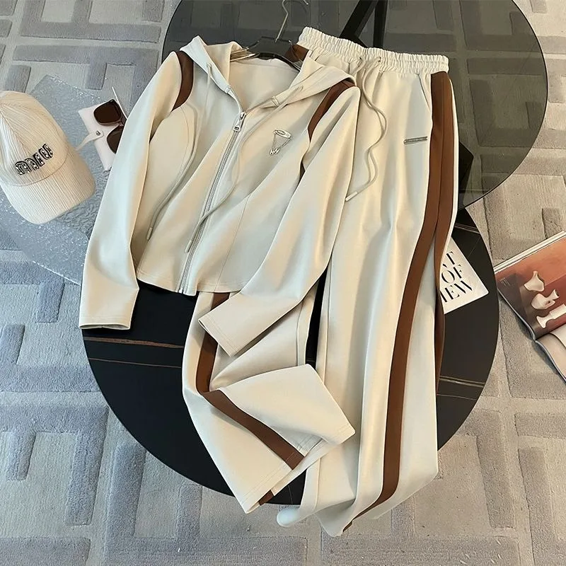 

2026 Spring and Autumn New Fashion Casual Sportswear Suit Women's Hooded Jacket Cardigan Coat and Wide Leg Pants 2 Two Piece Set