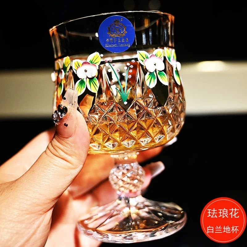 European-style Craft Crystal Glass Enamel Flower Gold-painted High-end Brandy Snifters Red Wine Cups Home Bar Dinkware Stools