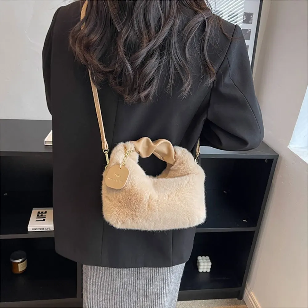 Modische süße Plüsch-Umhängetasche für Damen, einfarbig, weich, flauschig, Handtasche, Herbst-Winter, weiche Plüsch-Umhängetasche – Detail 9