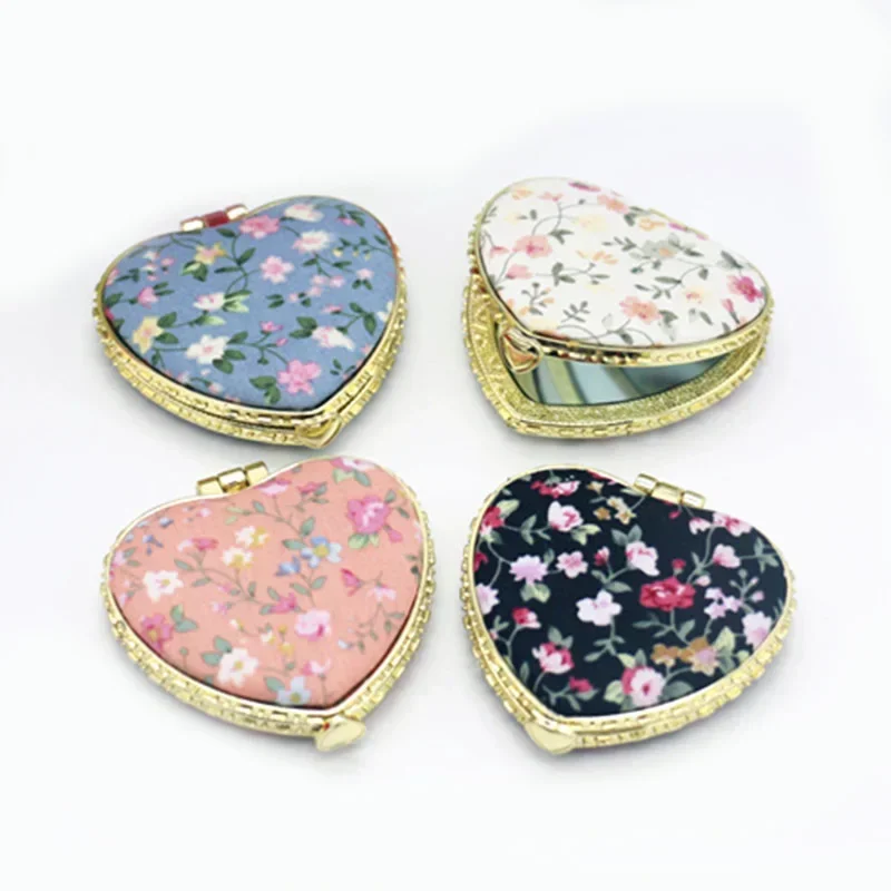 Pocket Floral Mirror Mini Makeup Compact Portable Two-side Folding Make Up Mirror Women Vintage Cosmetic Make Up For Gift