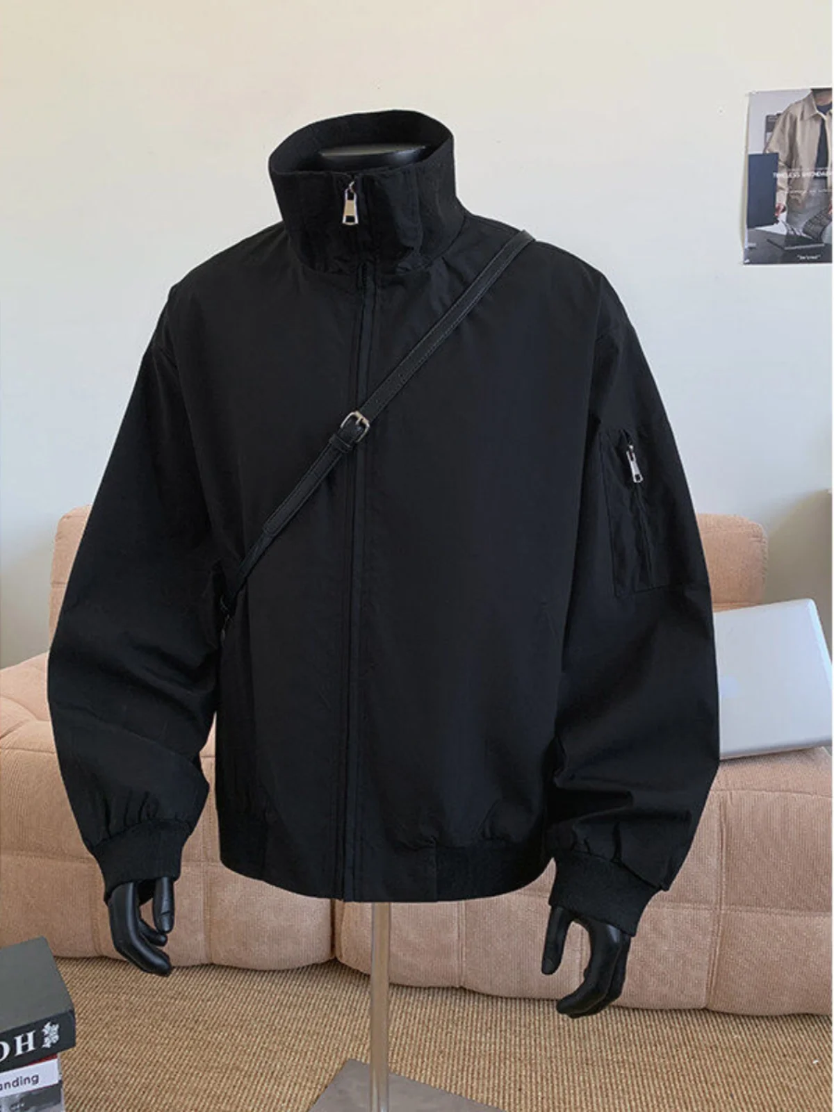 

Bla Stand Collar Pilot Jaet ort Oversize American Sle Men's Cleanfit Coat Youthful Polyester Fiber Spring Autumn Wear