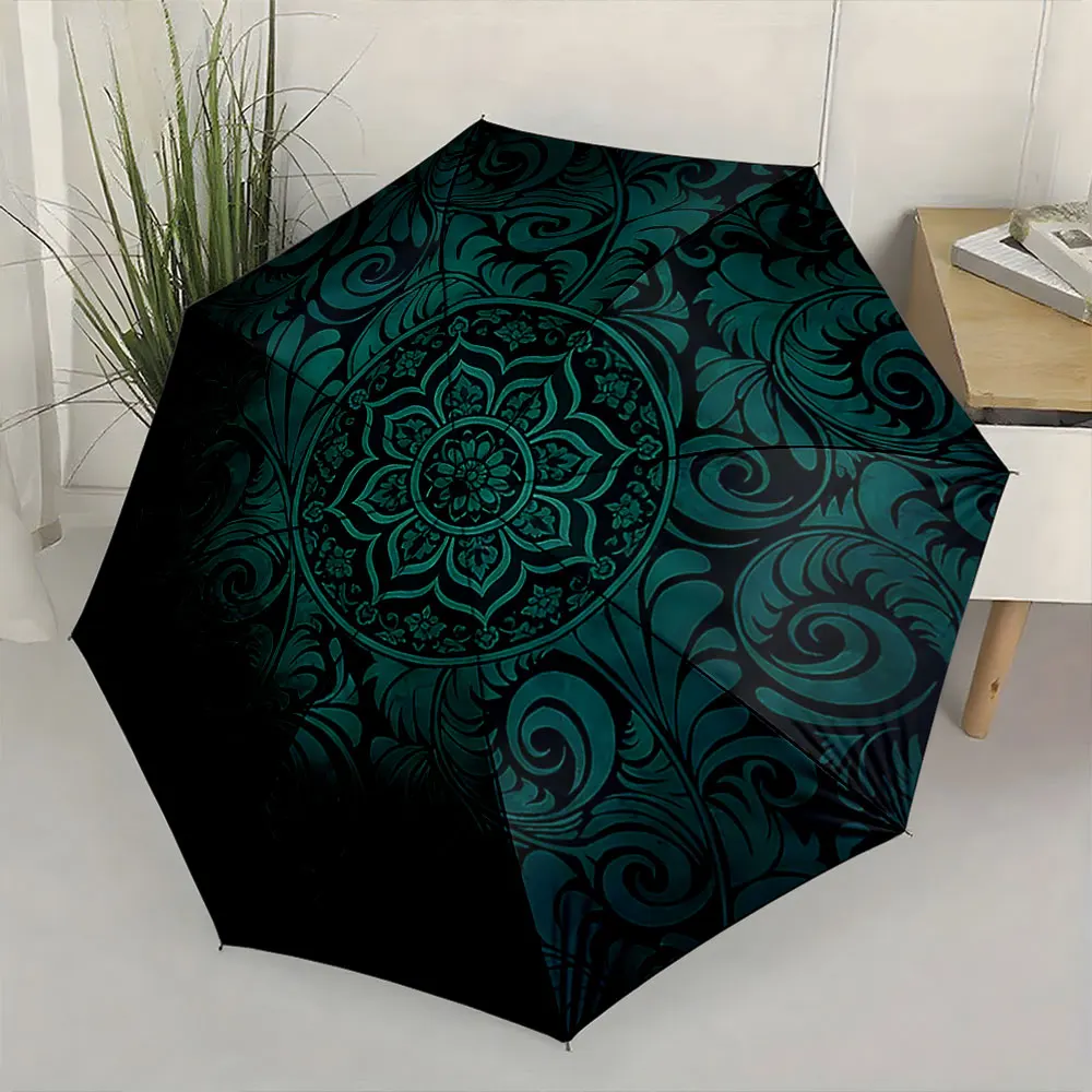1PC Artistic Patterns on Umbrella in Cozy Setting Print 8 Iron Ribs Folding Umbrella Auto-Open Fashion Sunshade