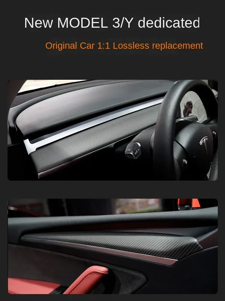 Suitable for Tesla carbon fiber interior, Model, center console decorative panel, door decorative strip