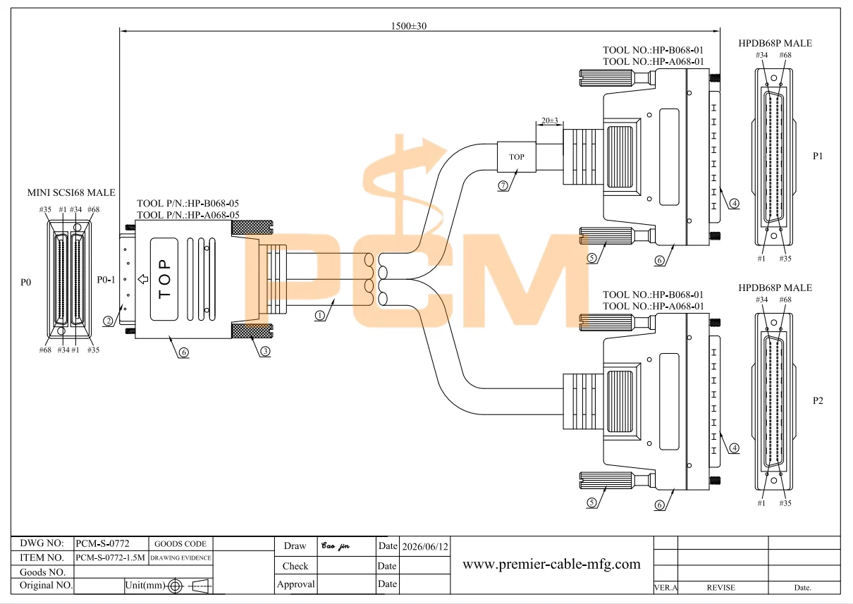 Dual-Port-Stacked-VHDCI68-zu-2-Wege-HPDB-Kabel, 68-poliges SCSI-Kabel, hochdichtes, abgeschirmtes Signalkabel für die Datenerfassung – Detail 3