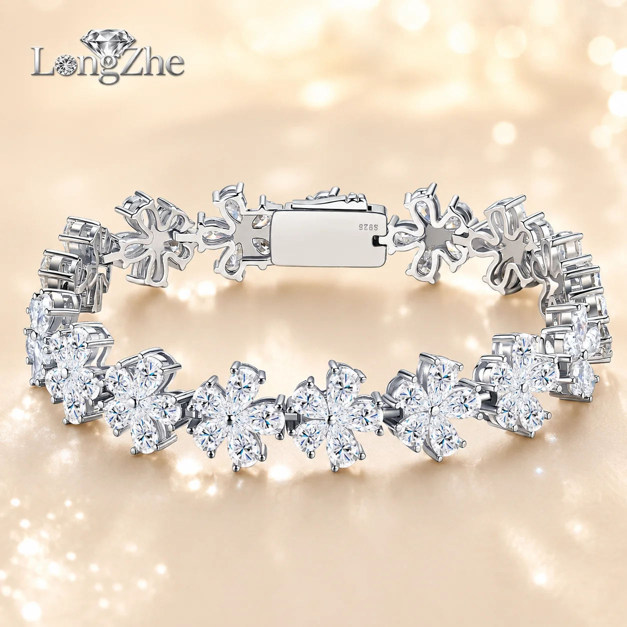 Moissanite Clover Bracelet for Women S925 Sterling Silver Marquise Cut Floral Tennis Bracelet D Color VVS1 GRA Certified