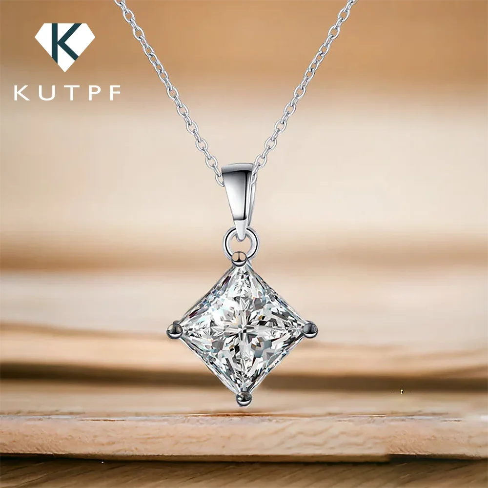 

Сертифицированное ожерелье принцессы с муассанитом на 1/2 карата, ожерелье из стерлингового серебра 925 пробы, цвет D, квадратный пасьянс, бриллиантовая цепочка на шею