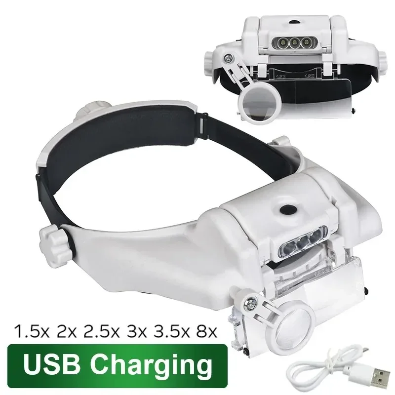 Wartungs-Lupe mit 1,5x-8x Vergrößerung, USB-Aufladbar, LED-Beleuchtung für Lötarbeiten, Schmuckreparaturen, Uhrmacher, Austauschbare Linsen