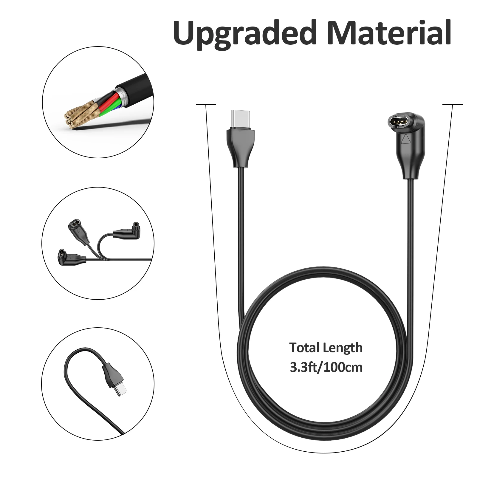 Kabel ładujący typu C do ładowarki Garmin Venu2/VenuSq2/3/3S Fenix 6/7/6S Pro/5X Plus Vivoactive4/4S/3 Forerunner 945/935/245/745