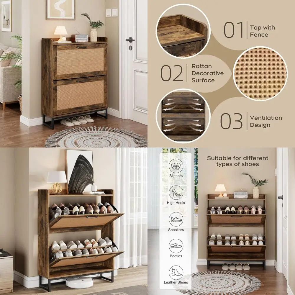 

Тонкий деревянный шкаф для обуви с 2 ящиками, отдельно стоящий органайзер для прихожей