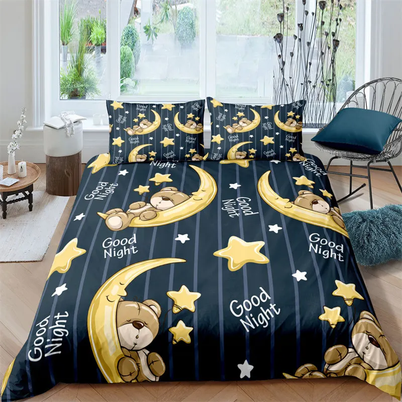 Cartoon Animals Toddler Bedding Set Toy Bear Star Pattern Duvet Cover For Boy Girl Kids Child Teen Microfiber 3D Comforter Cover