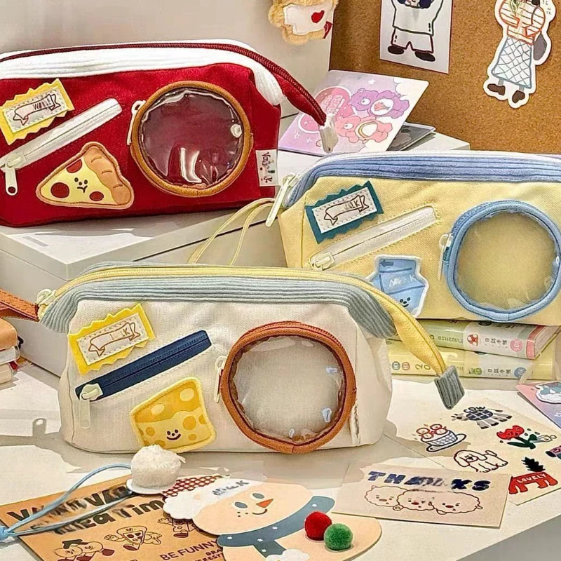 

1 Piece Creative Design Kawaii Pencil Case for Kids Sweet Food Series Badge Stationery Storage Bag Large Capacity School Pen Bag