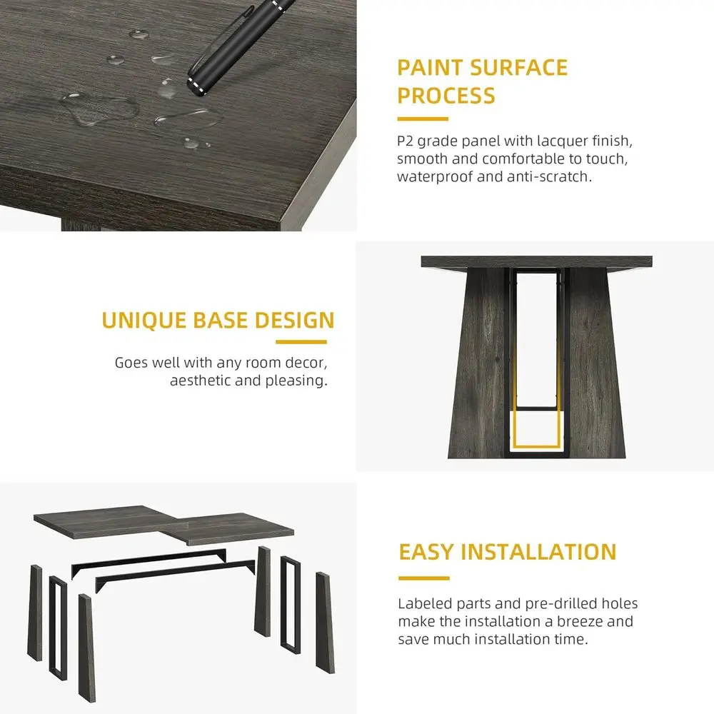 Mesa de Jantar Grande de Madeira para 6-8 Pessoas com 70,86 Polegadas e Pernas Resistentes para Cozinha ou Restaurante, Cinza Rústico