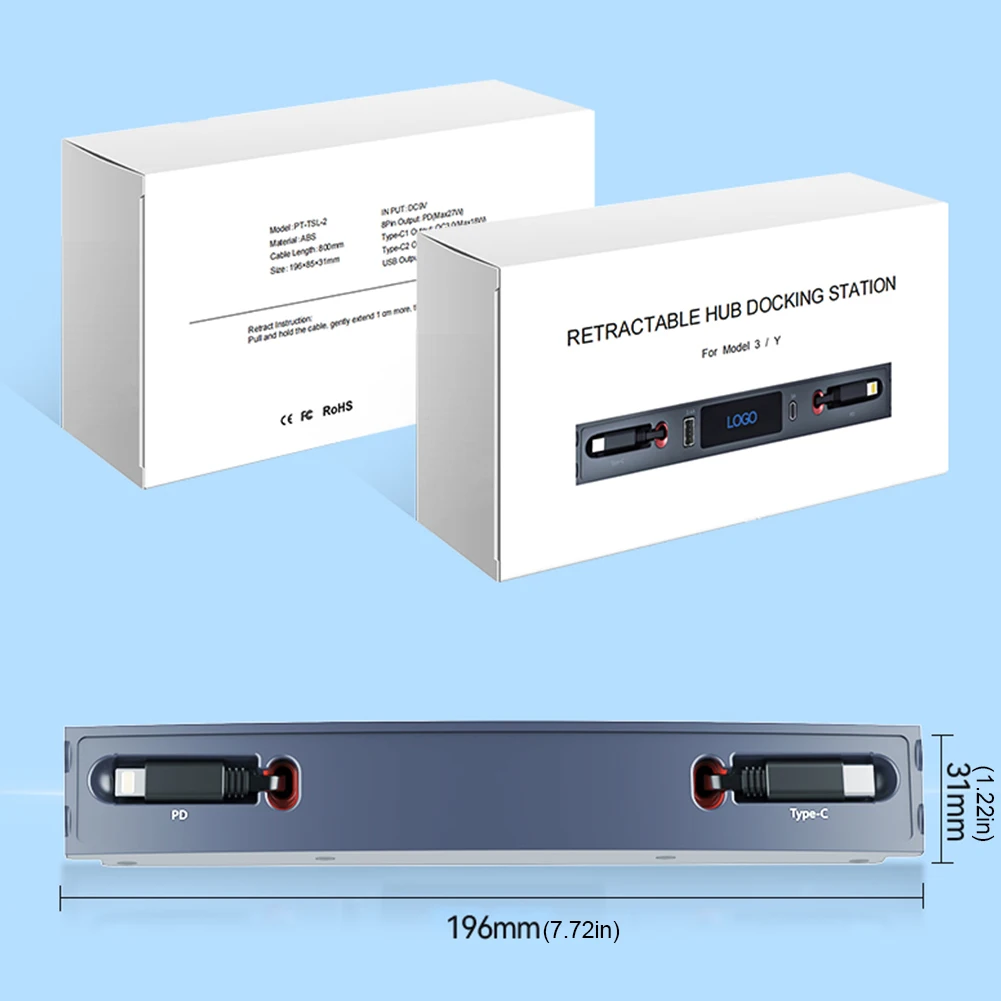 รถ USB Charger พร้อมสาย USB คอนโซลกลางอะแดปเตอร์ 27W PD ประเภท C QC 3.0 ดิจิตอลสําหรับ Tesla รุ่น 3 รุ่น Y