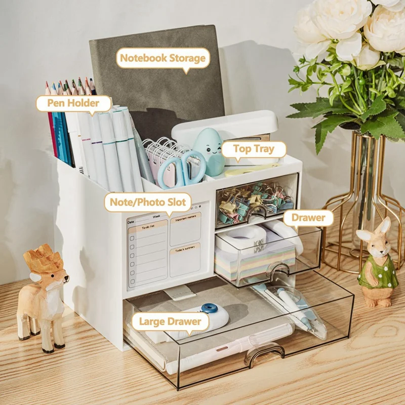 Desk Organizer with 3 Drawer,Multi-Functional Pencil Pen Holder for Desk,Desk Organizers and Storage with 8 Compartments-ABLL view 4