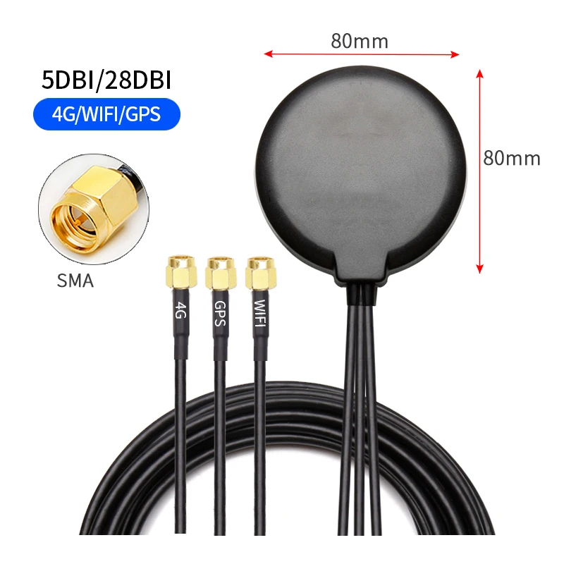 4G wifi GPS triple antenna sma male interface RG174 1m cable GSM LTE 2.4G combined outdoor waterproof cabinet chassis antenna