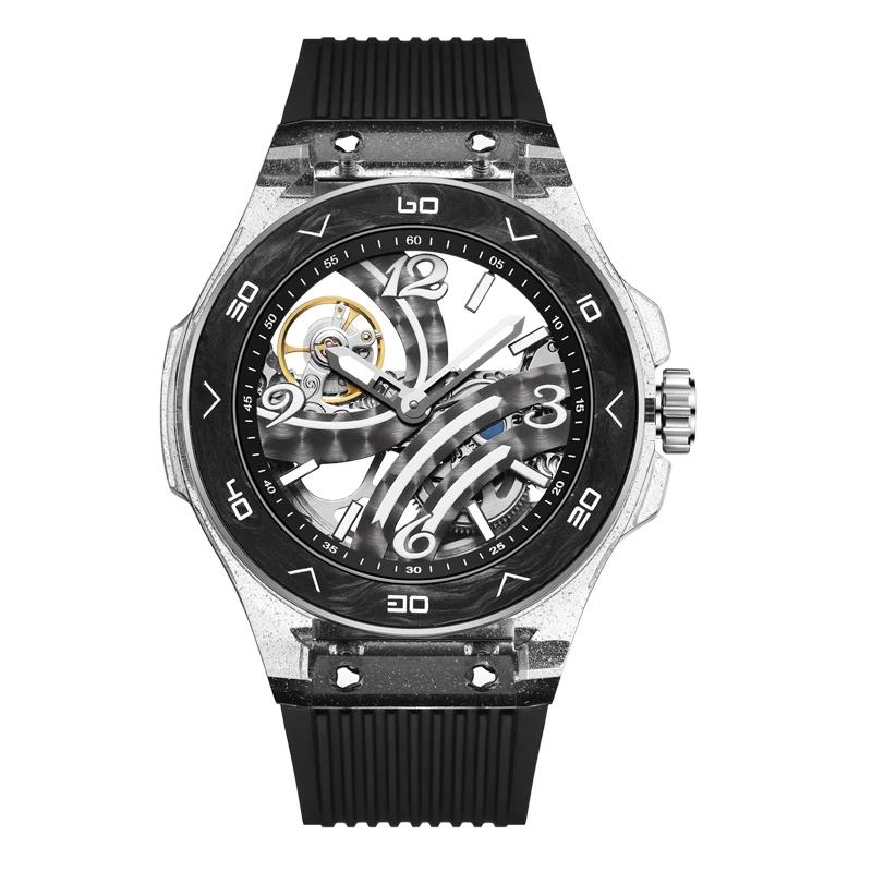 HANBORO Men Automatic Watch Luxury Mechanical Wristwatch Luminous Waterproof Skeleton Acrylic Case Carbon Fibre / Ceramic Bezel