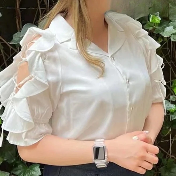 

Cute Ruffled Off-Shoulder Top Casual Elegant Blouses Femme 2025 New Spring Summer Short Sleeve Shirt Fashion Blusa Feminina