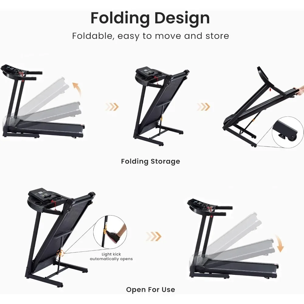 Foldable treadmill with 3-speed incline adjustment, 12 preset programs, 3 countdown modes and more, suitable for home and gym