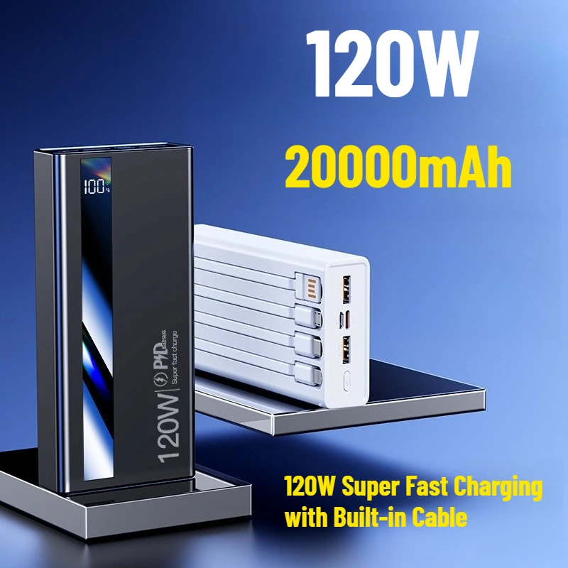 

120W Super Fast Charging with Built-in Cable 20000mAh Large Capacity Power Bank