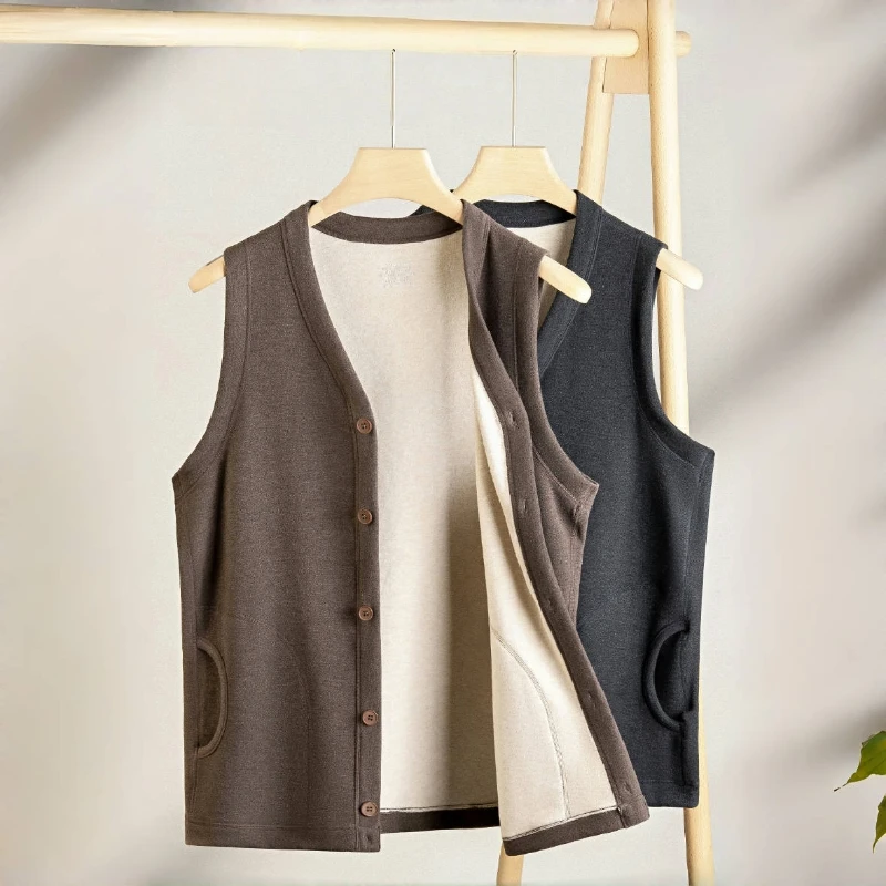 

Mens Ultra-thick Thermal Vest Cardigan Outdoor Wear Bulked Acrylic Silk Wool Blend Warm Locking Mens Tank Top for Cold Weather