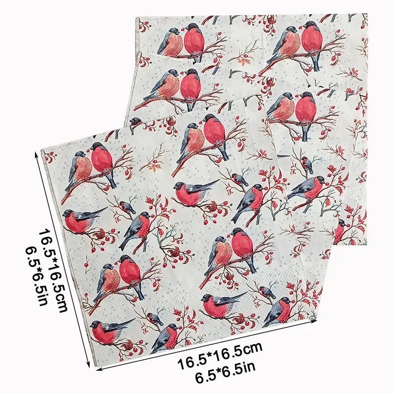 10/20pcs 33cm 2-Ply Colourful Printed Napkins Red Magpie Branch Disposable Wine Glass Flower Paper Placemat DIY Decoupage