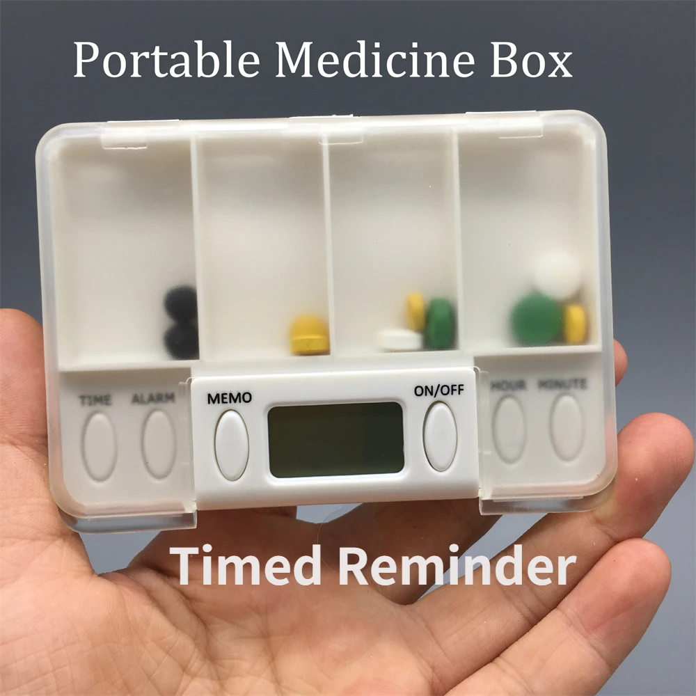 4 Grid Pill Box Medicine Storage Box Electronic Timing Reminder Alarm Timer Pills Organizer Drug Container