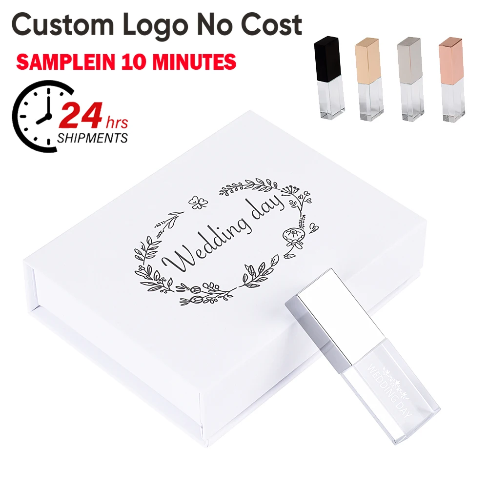 Memoria USB de Cristal de 128 GB con Logotipo Personalizado Gratuito, Memoria USB de 64 GB como Regalo de Boda, Memoria USB de 32 GB en Caja Blanca, Pendrive de 16 GB, Disco USB de 8 GB