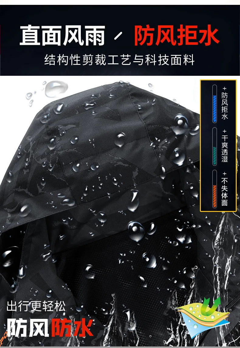 Herren Camo Kapuzen-Windbreaker Trainingsanzug Leichte Reißverschlussjacke Jogginghose mit Kordelzug Zweiteiliger Outdoor-Sportanzug Übergröße Casual – Detail 4